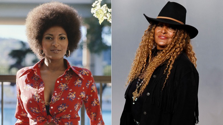 Izquierda: Un retrato de Pam Grier en 1972. Derecha: Pam Grier asiste a la fiesta de los Oscar de Vanity Fair 2026.