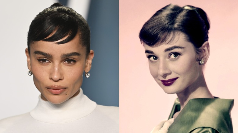 Zoë Kravitz en 2022 y Audrey Hepburn en 1956
