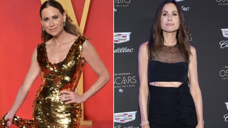 Minnie Driver en la alfombra roja durante los eventos de los Oscar.