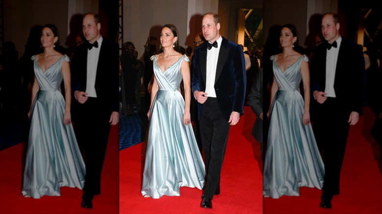 Kate Middleton camina con el príncipe William luciendo un vestido azul claro