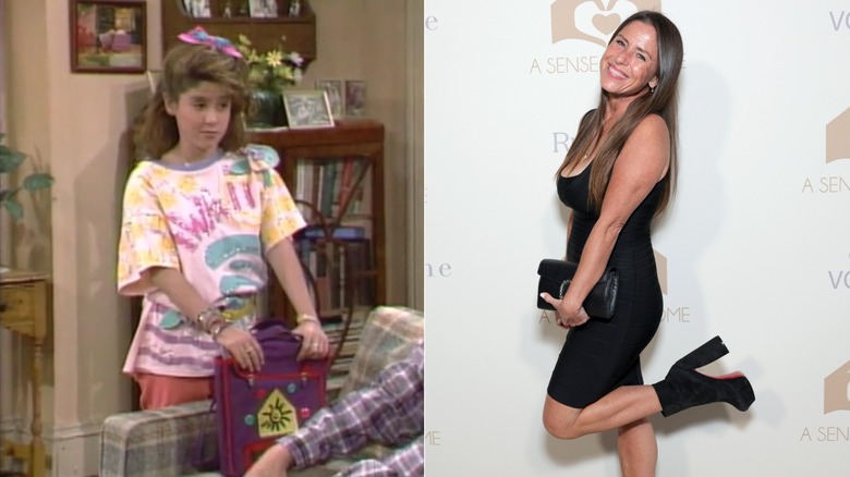 Soleil Moon Frye como Punky Brewster a la izquierda y en un evento en 2025 luciendo un vestido negro con botas de plataforma a la derecha.