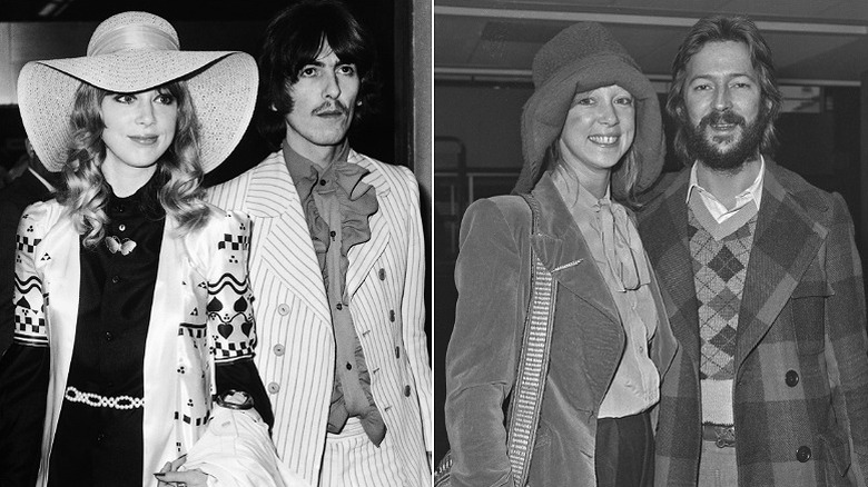 Pattie Boyd con George Harrison en 1968 por la izquierda y con Eric Clapton en 1975 por la derecha.