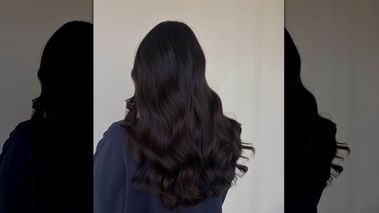 Una mujer con cabello color café oscuro.