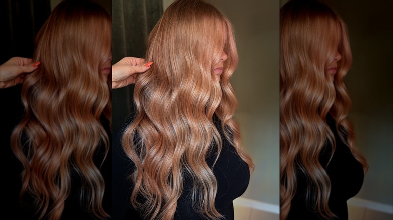 Una mujer con cabello largo y un cálido color cobrizo.