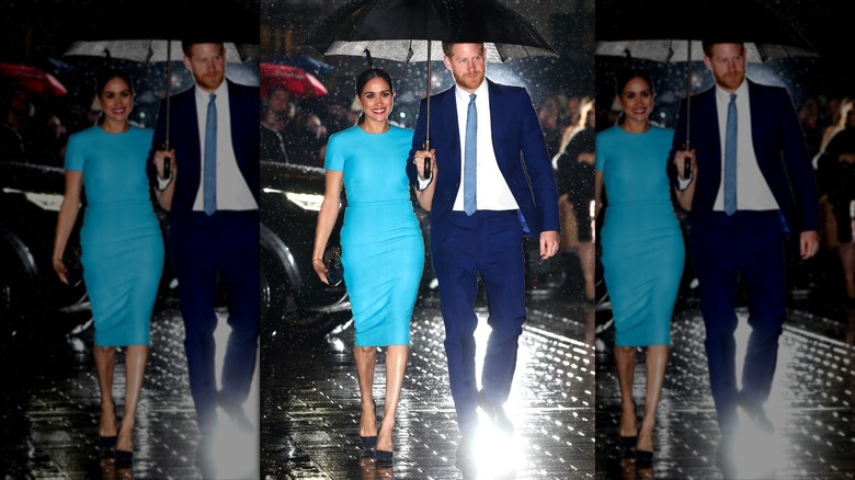 Meghan Markle luce un vestido turquesa junto al príncipe Harry de traje