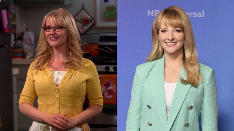 Bernadette en The Big Bang Theory (I) comparada con Melissa Rauch en la vida real (R)