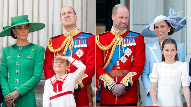 (I) La princesa Charlotte con sus padres en 2023. (R) La princesa Charlotte con sus padres en 2026