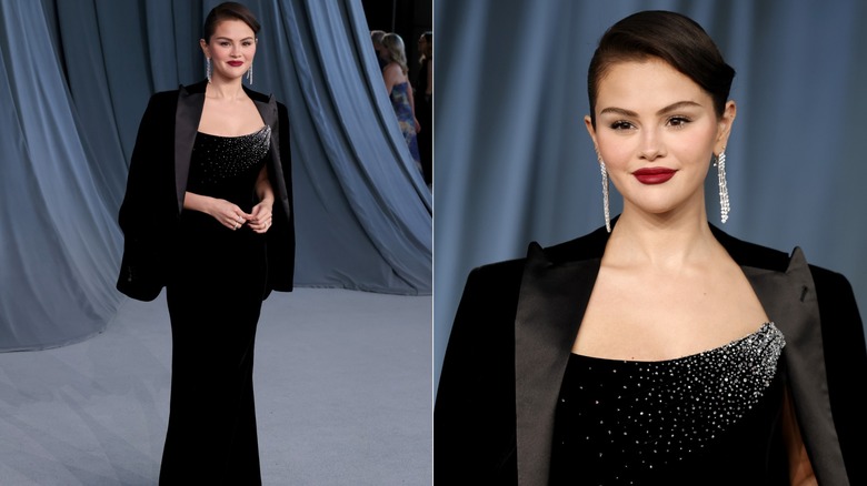 Selena Gomez con un diseño negro de Giorgio Armani Privé en la Gala del Museo de la Academia 2025