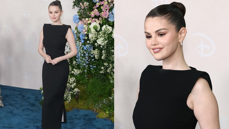 Selena Gomez con un vestido negro de Thom Browne en el evento Disney Upfront 2025