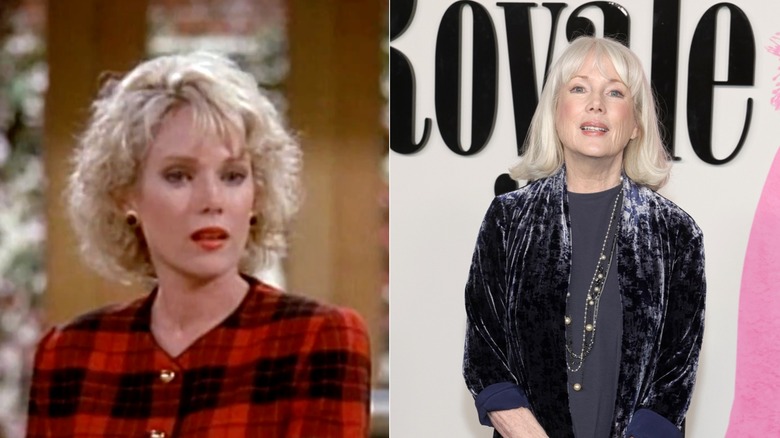 Una joven Julia Duffy con el pelo rubio corto y desordenado / Una Julia Duffy mayor con el pelo blanco y un corte bob liso