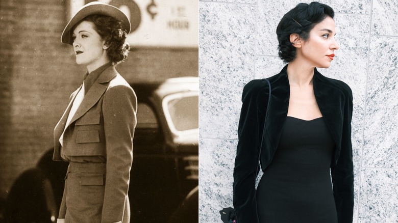 Una mujer en los años 30 y en 2026 con chaquetas bolero