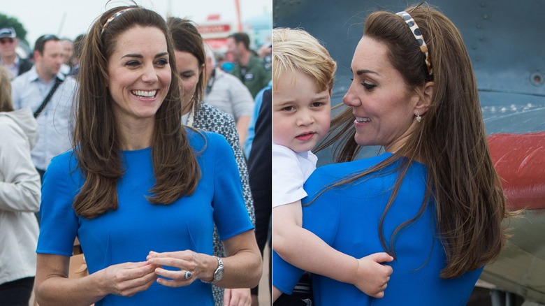 Kate Middleton con vestido azul y diadema en julio de 2016
