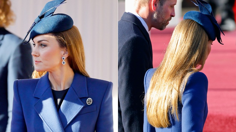 Kate Middleton vestida de azul y con el pelo liso en diciembre de 2025