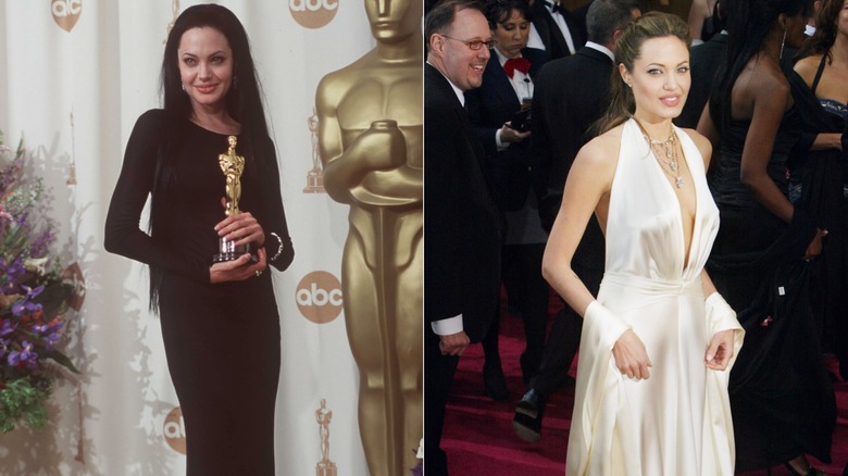 (Izquierda) Angelina Jolie en los Premios de la Academia 2000; (R) Angelina Jolie en los Premios de la Academia 2004