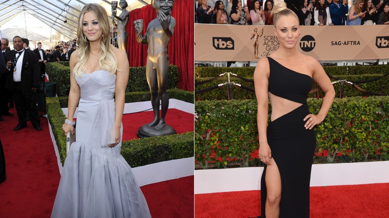 (Izq.) Kaley Cuoco en los premios Screen Actors Guild Awards 2014; (R) Kaley Cuoco en los Premios del Sindicato de Actores 2016