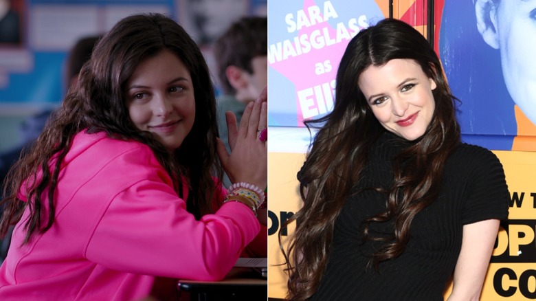 (Izquierda) Sara Waisglass como Maxine Baker en "Ginny y Georgia"; (R) Sara Waisglass en el estreno de Tubi's "Cómo perder un concurso de popularidad" en 2026