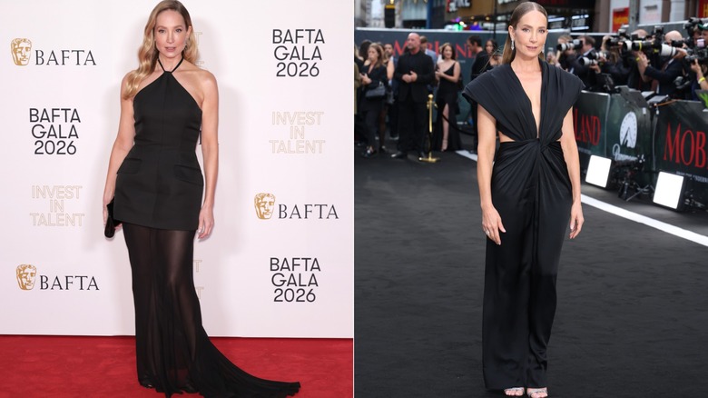 (Izquierda) Joanne Froggatt con un vestido negro en una Gala BAFTA 2026; (R) Joanne Froggatt con un vestido negro en el 