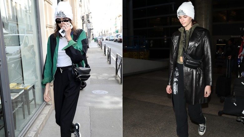 Kaia Gerber luciendo un sombrero blanco con diferentes outfits