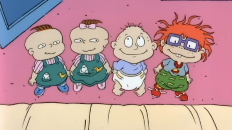Una escena de Nickelodeon. "Rugrats" con los cuatro bebés principales.